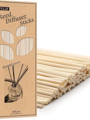 VFULIE 100 Reed Diffuser Sticks, 10 inches (approx. 25.4 cm) Natural Reed Wood Sticks Essential Oil Aromatic Diffuser Sticks Replacement Fragrance (((Original Color))