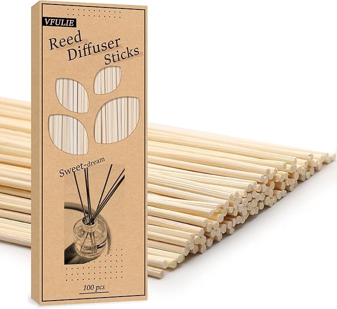 VFULIE 100 Reed Diffuser Sticks, 10 inches (approx. 25.4 cm) Natural Reed Wood Sticks Essential Oil Aromatic Diffuser Sticks Replacement Fragrance (((Original Color))