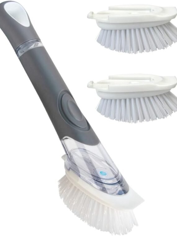 CELOX Dish Brush with Soap Dispenser, Heavy Duty Dishwand Kit, Includes 1 Wand & 3 Dish Brush Refill Heads