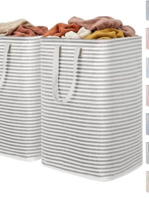 Lifewit 2-Pack Laundry Baskets, 80L each, foldable laundry baskets with reinforced handles, freestanding waterproof design, suitable for bedrooms and laundry rooms, grey 160L.