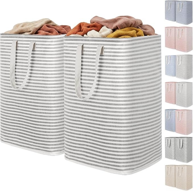 Lifewit 2-Pack Laundry Baskets, 80L each, foldable laundry baskets with reinforced handles, freestanding waterproof design, suitable for bedrooms and laundry rooms, grey 160L.