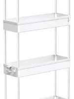 SPACEKEEPER Slim Rolling Storage Cart 4 Tier Bathroom Organizer Mobile Shelving Unit Utility Cart Tower Rack for Kitchen Laundry Narrow Places, White