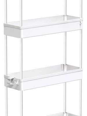 SPACEKEEPER Slim Rolling Storage Cart 4 Tier Bathroom Organizer Mobile Shelving Unit Utility Cart Tower Rack for Kitchen Laundry Narrow Places, White