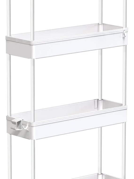 SPACEKEEPER Slim Rolling Storage Cart 4 Tier Bathroom Organizer Mobile Shelving Unit Utility Cart Tower Rack for Kitchen Laundry Narrow Places, White