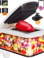 RüK Vegetable Chopper, Extra Large Chopper Vegetable Cutter, Multifunctional 10-in-1 Pro Food Chopper - 6 Blades, 4 Vegetable Spiralizers, E-Recipes - Veggie Chopper with Container