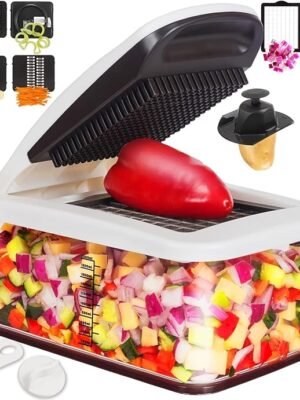 RüK Vegetable Chopper, Extra Large Chopper Vegetable Cutter, Multifunctional 10-in-1 Pro Food Chopper - 6 Blades, 4 Vegetable Spiralizers, E-Recipes - Veggie Chopper with Container