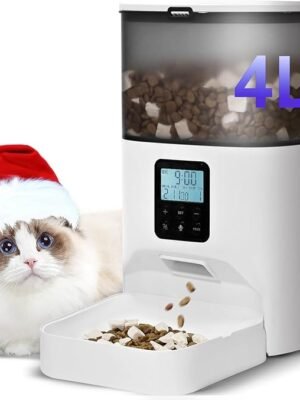 ANDOLL HOME 2.4G/5G Automatic Cat Feeder, 4L WiFi Food Dispenser with 10s Voice Recorder, Pet Feeder up to 10 Meals per Day, Timed Cat Feeder with Dry Food Sealed Ring (Matte White, 4.0 L)