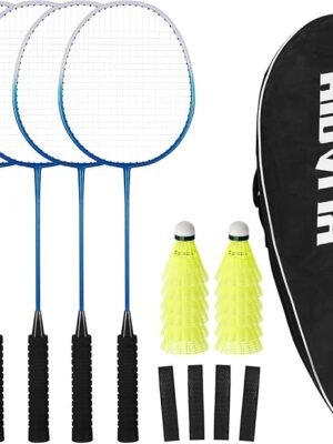 HIRALIY Badminton Rackets Set for Backyards, Badminton Set, Includ 2/4 Rackets, 6/12 Birdies, 1 Carrying Bag, Outdoor Game for Adult Family Beginner