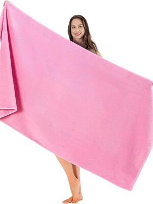 SALBAKOS Luxury 100% Turkish Cotton Bath Sheets 40x80 in Oversized Extra Large Bath Towels Pink Thick Soft Absorbent Turkish Towel for Spa Beach (Pack of 1, Rose, Jumbo Bath Sheet)