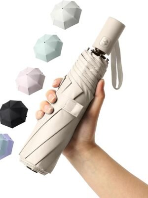 BAODINI Small UV Protection Travel Umbrella Compact for Rain and Sun UPF 50+ Windproof Portable 42 inch Umbrella for Women and Men