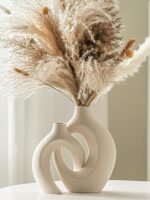 Lvases Snuggle Hollow Ceramic Vase Set (2 Pieces), Nordic Modern Bohemian Style Decorative Ceramic Aesthetic Flower Vase for Home Decor (Off-white, 16 cm wide x 21.3 cm high)
