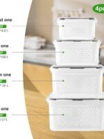Freshmage refrigerator fruit storage containers with removable filters, airtight food storage containers, dishwasher safe, keep berries and fruits fresh longer. 4 small transparent ones.
