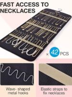 BAGSMART Hanging Jewelry Organizer with Roll-Up Hooks, Metal Hooks, Double-Sided Jewelry Holder, Suitable for Earrings, Necklaces, Closet Rings, Wall Mounts, Door Mounts, 1 Piece, Large Size, Black