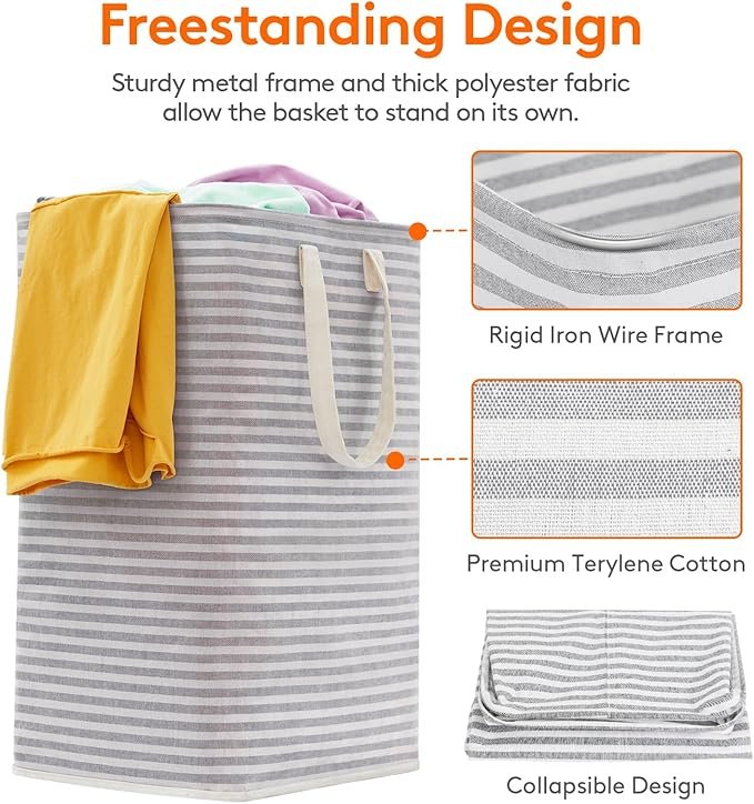 Lifewit 2-Pack Laundry Baskets, 80L each, foldable laundry baskets with reinforced handles, freestanding waterproof design, suitable for bedrooms and laundry rooms, grey 160L.