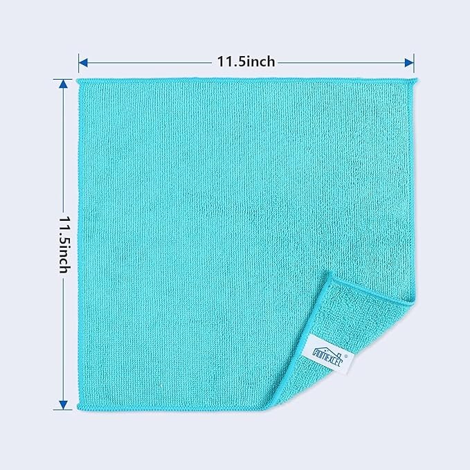 HOMEXCEL Microfiber Cleaning Cloths 210GSM, 12-pack, Size: 11.5" x 11.5", ultra-soft, high-density non-abrasion cleaning towels, suitable for cars, glass, kitchens, reusable cloths, blue/grey/yellow/pink.