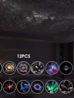 Galaxy Projector, 2-in-1 Starry Sky Projector & Night Light, 360° Adjustable LED Space Galaxy Lamp, Milky Way Mood Lighting, HD Image Star Projectors for Bedroom Hallway Ceiling Decor (12Pcs)