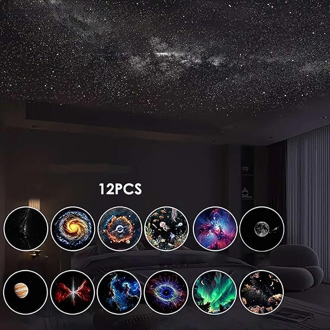Galaxy Projector, 2-in-1 Starry Sky Projector & Night Light, 360° Adjustable LED Space Galaxy Lamp, Milky Way Mood Lighting, HD Image Star Projectors for Bedroom Hallway Ceiling Decor (12Pcs)