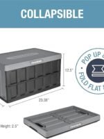 CleverMade Collapsible Storage Bins with Lids, 62L – Heavy Duty Foldable Plastic Storage Crates for Garage, Closet & Trunk Organization - Stone