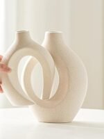 Lvases Snuggle Hollow Ceramic Vase Set (2 Pieces), Nordic Modern Bohemian Style Decorative Ceramic Aesthetic Flower Vase for Home Decor (Off-white, 16 cm wide x 21.3 cm high)