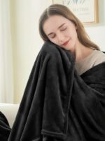 BEDELITE Wool Blanket in Black, suitable for sofas and beds, luxurious plush comfort blanket, 50 x 60 inches, ultra-soft, warm, and lightweight blanket, ideal for travel and camping.