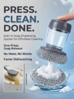 Dish Soap Dispenser and Sponge Holder Set for Kitchen Sink Soap Dispensing Palm Brush with Handle Scrubber Wood Bamboo Cleaning Tools Wand Refill Countertop Accessories(2+6PCS)
