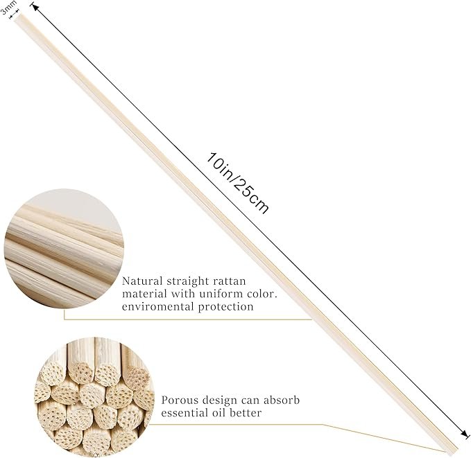 VFULIE 100 Reed Diffuser Sticks, 10 inches (approx. 25.4 cm) Natural Reed Wood Sticks Essential Oil Aromatic Diffuser Sticks Replacement Fragrance (((Original Color))