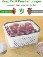 Freshmage refrigerator fruit storage containers with removable filters, airtight food storage containers, dishwasher safe, keep berries and fruits fresh longer. 4 small transparent ones.