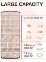 BAGSMART Hanging Jewelry Organizer with Roll-Up Hooks, Metal Hooks, Double-Sided Jewelry Holder, Suitable for Earrings, Necklaces, Closet Rings, Wall Mounts, Door Mounts, 1 Piece, Large Size, Black