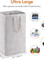 Lifewit 2-Pack Laundry Baskets, 80L each, foldable laundry baskets with reinforced handles, freestanding waterproof design, suitable for bedrooms and laundry rooms, grey 160L.