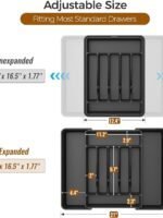 Ukeetap Extra Large Expandable Silverware Organizer, BPA-Free Food Safety Cutlery Organizer, Kitchen Utensil Drawer Organizer, Adjustable Silverware Holder, Suitable for Spoons, Forks, and Knives, Black