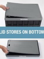 CleverMade Collapsible Storage Bins with Lids, 62L – Heavy Duty Foldable Plastic Storage Crates for Garage, Closet & Trunk Organization - Stone