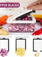 RüK Vegetable Chopper, Extra Large Chopper Vegetable Cutter, Multifunctional 10-in-1 Pro Food Chopper - 6 Blades, 4 Vegetable Spiralizers, E-Recipes - Veggie Chopper with Container