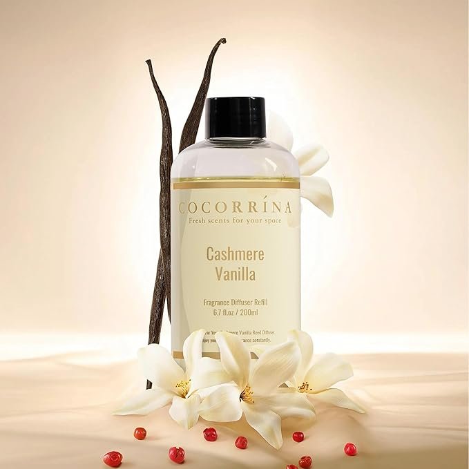 COCORRíNA Reed Diffuser Refill - Cashmere Vanilla 6.7 fl oz (approx. 16.9 ml) 8 reed diffusers