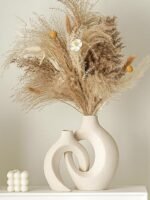 Lvases Snuggle Hollow Ceramic Vase Set (2 Pieces), Nordic Modern Bohemian Style Decorative Ceramic Aesthetic Flower Vase for Home Decor (Off-white, 16 cm wide x 21.3 cm high)