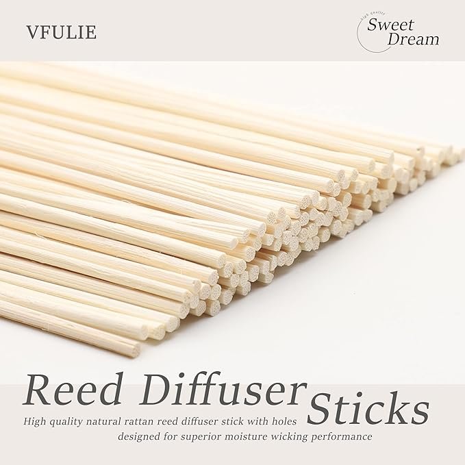 VFULIE 100 Reed Diffuser Sticks, 10 inches (approx. 25.4 cm) Natural Reed Wood Sticks Essential Oil Aromatic Diffuser Sticks Replacement Fragrance (((Original Color))