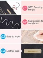 BAGSMART Hanging Jewelry Organizer with Roll-Up Hooks, Metal Hooks, Double-Sided Jewelry Holder, Suitable for Earrings, Necklaces, Closet Rings, Wall Mounts, Door Mounts, 1 Piece, Large Size, Black