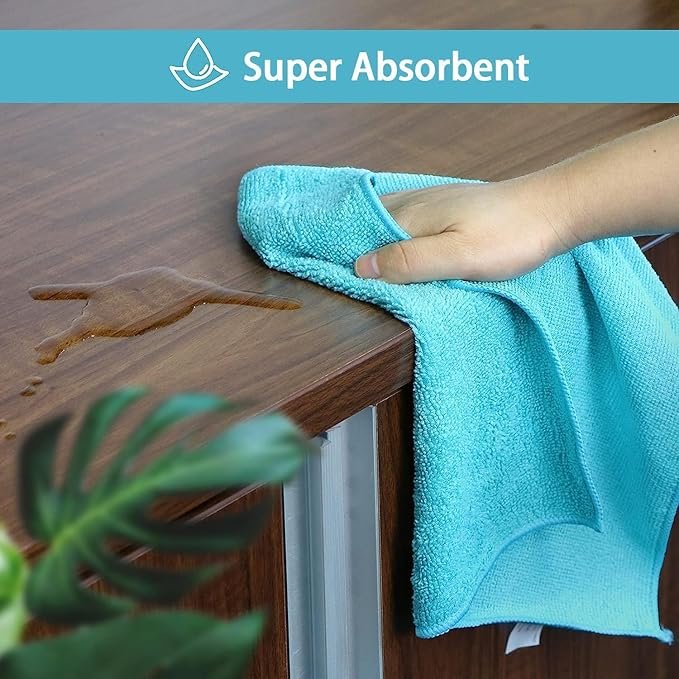 HOMEXCEL Microfiber Cleaning Cloths 210GSM, 12-pack, Size: 11.5" x 11.5", ultra-soft, high-density non-abrasion cleaning towels, suitable for cars, glass, kitchens, reusable cloths, blue/grey/yellow/pink.