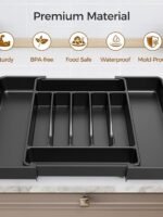 Ukeetap Extra Large Expandable Silverware Organizer, BPA-Free Food Safety Cutlery Organizer, Kitchen Utensil Drawer Organizer, Adjustable Silverware Holder, Suitable for Spoons, Forks, and Knives, Black