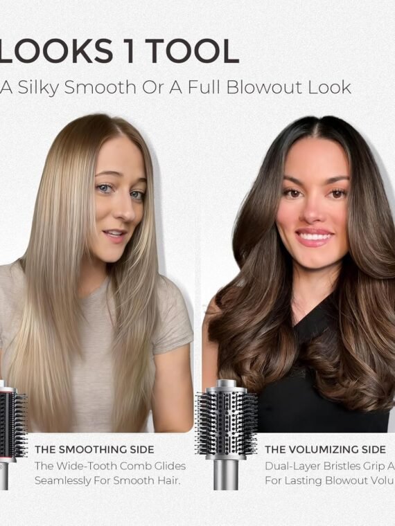 TYMO 4.0 Hair Blow Dryer Brush - Lightweight 3X Faster Drying 5-in-1 Ionic Blowout Hair Dryer Brush Adds Shine, Volume & Fullness for Smooth, Anti-Frizz Straight, Curl & Blowout Styles, Metal Grey