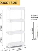 SPACEKEEPER Slim Rolling Storage Cart 4 Tier Bathroom Organizer Mobile Shelving Unit Utility Cart Tower Rack for Kitchen Laundry Narrow Places, White