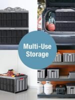 CleverMade Collapsible Storage Bins with Lids, 62L – Heavy Duty Foldable Plastic Storage Crates for Garage, Closet & Trunk Organization - Stone
