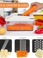 RüK Vegetable Chopper, Extra Large Chopper Vegetable Cutter, Multifunctional 10-in-1 Pro Food Chopper - 6 Blades, 4 Vegetable Spiralizers, E-Recipes - Veggie Chopper with Container