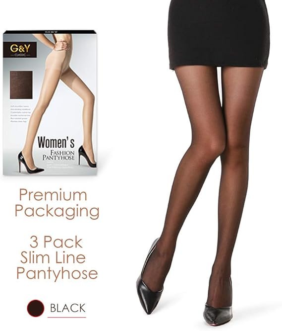 G&Y 3 Pairs Women's Sheer Tights - 20D Control Top Pantyhose with Reinforced Toes