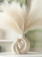 Lvases Snuggle Hollow Ceramic Vase Set (2 Pieces), Nordic Modern Bohemian Style Decorative Ceramic Aesthetic Flower Vase for Home Decor (Off-white, 16 cm wide x 21.3 cm high)