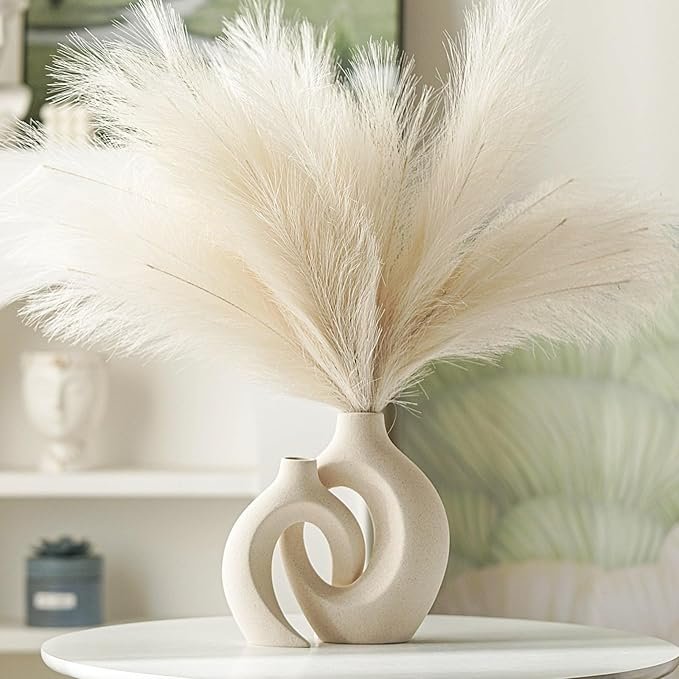 Lvases Snuggle Hollow Ceramic Vase Set (2 Pieces), Nordic Modern Bohemian Style Decorative Ceramic Aesthetic Flower Vase for Home Decor (Off-white, 16 cm wide x 21.3 cm high)