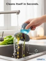 Dish Soap Dispenser and Sponge Holder Set for Kitchen Sink Soap Dispensing Palm Brush with Handle Scrubber Wood Bamboo Cleaning Tools Wand Refill Countertop Accessories(2+6PCS)