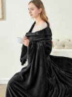BEDELITE Wool Blanket in Black, suitable for sofas and beds, luxurious plush comfort blanket, 50 x 60 inches, ultra-soft, warm, and lightweight blanket, ideal for travel and camping.