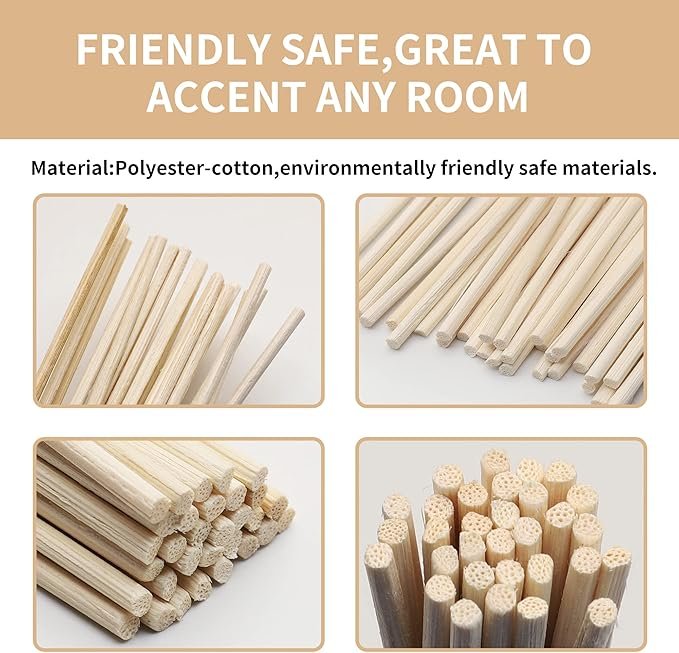 VFULIE 100 Reed Diffuser Sticks, 10 inches (approx. 25.4 cm) Natural Reed Wood Sticks Essential Oil Aromatic Diffuser Sticks Replacement Fragrance (((Original Color))