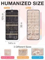 BAGSMART Hanging Jewelry Organizer with Roll-Up Hooks, Metal Hooks, Double-Sided Jewelry Holder, Suitable for Earrings, Necklaces, Closet Rings, Wall Mounts, Door Mounts, 1 Piece, Large Size, Black