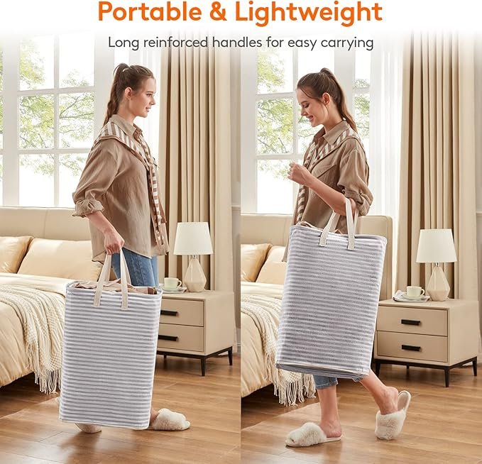 Lifewit 2-Pack Laundry Baskets, 80L each, foldable laundry baskets with reinforced handles, freestanding waterproof design, suitable for bedrooms and laundry rooms, grey 160L.